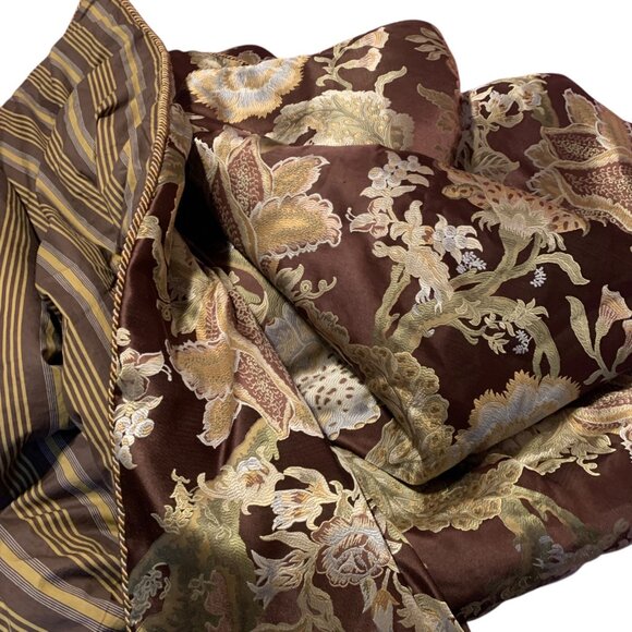 VTG Austin Horn Jacquard KING Comforter Brown Gold Stripe Piping Luxury Made USA - Picture 4 of 13